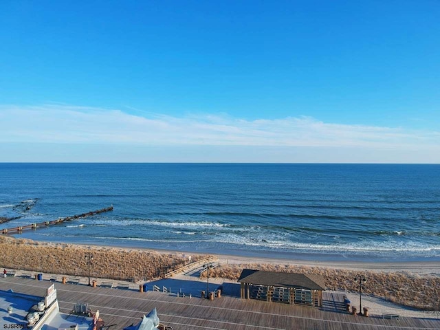 view of water feature with a beach view