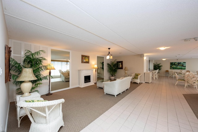 living room featuring a textured ceiling