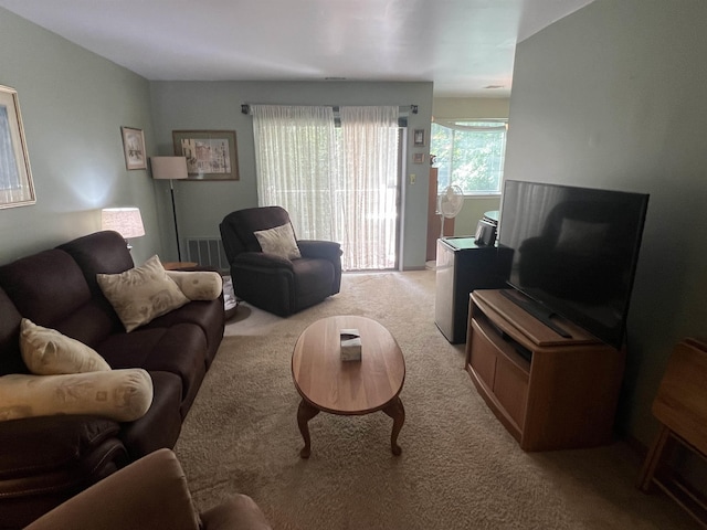 living area with carpet