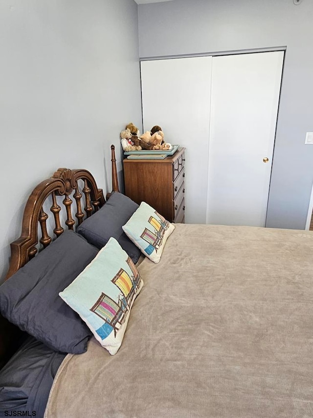 bedroom featuring carpet and a closet