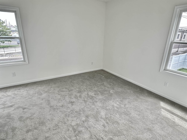 empty room with carpet, a healthy amount of sunlight, and baseboards