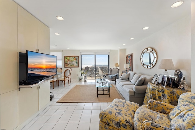 living room with light tile patterned floors