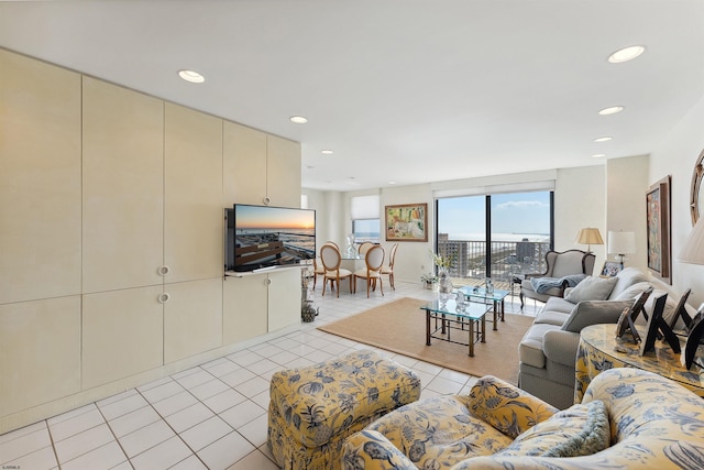 living room featuring light tile patterned floors