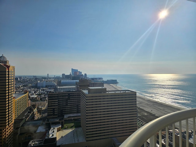 view of city with a view of the beach and a water view