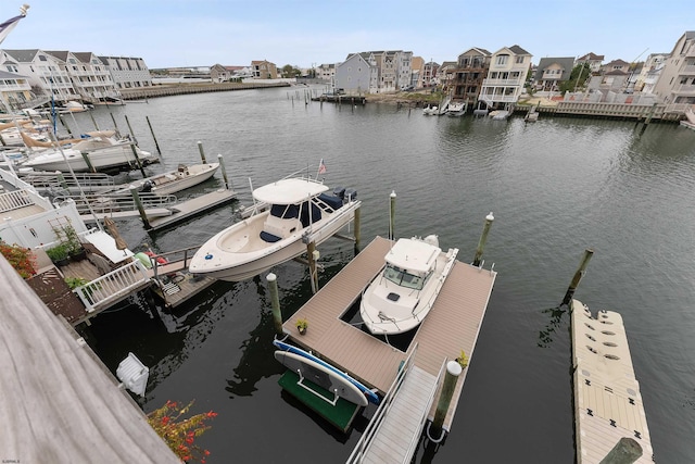 dock area with a water view