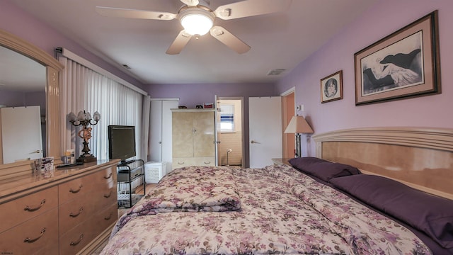 bedroom featuring ceiling fan