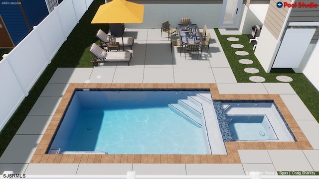 view of swimming pool with a patio area and an in ground hot tub