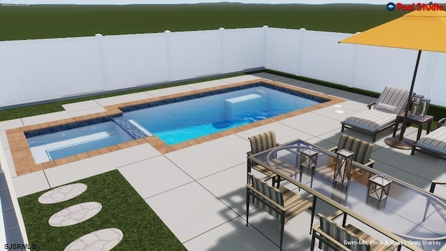 view of swimming pool with an in ground hot tub and a patio