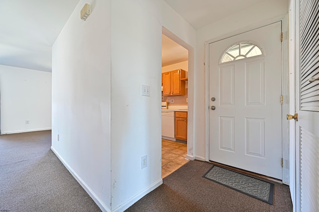 entryway with light carpet