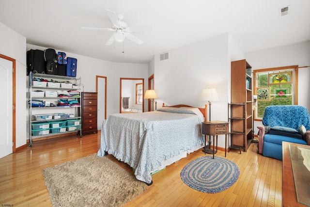 bedroom featuring ceiling fan and hardwood / wood-style flooring