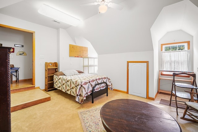 bedroom featuring vaulted ceiling and ceiling fan