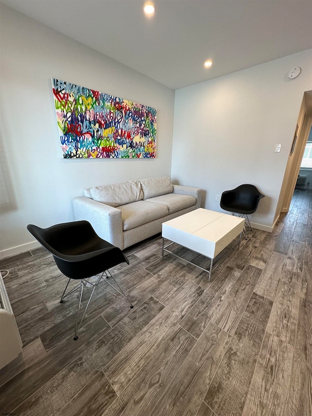 living room with dark wood-type flooring