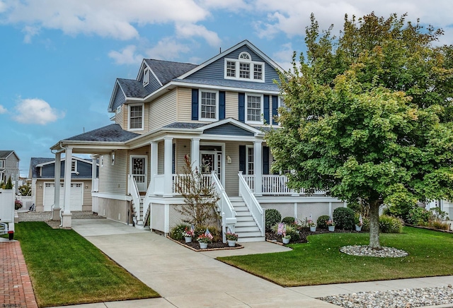 view of front facade with covered porch and a front yard