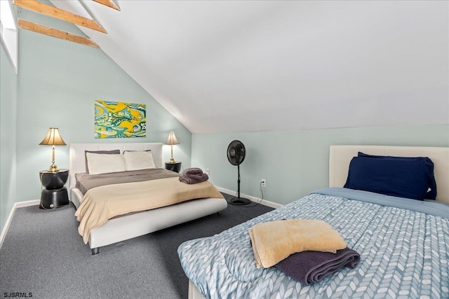 bedroom with carpet and vaulted ceiling