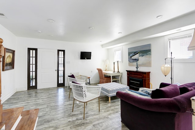 living room featuring light wood-type flooring