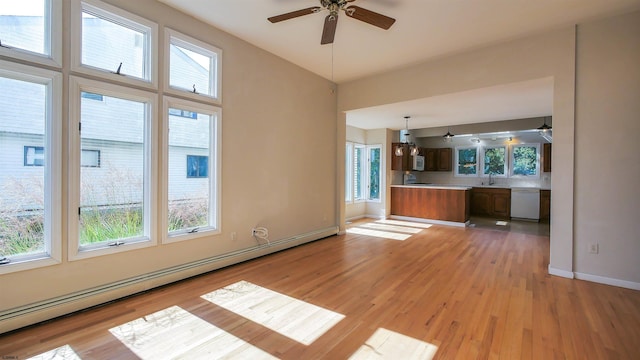 unfurnished living room with plenty of natural light and light hardwood / wood-style floors