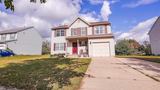 front of property featuring a garage and a front lawn