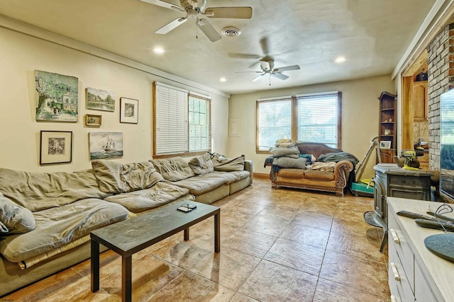 living room featuring ceiling fan