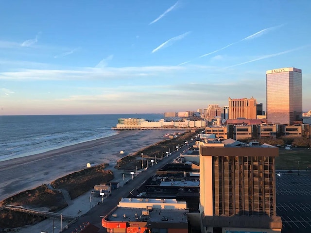 exterior space featuring a view of the beach