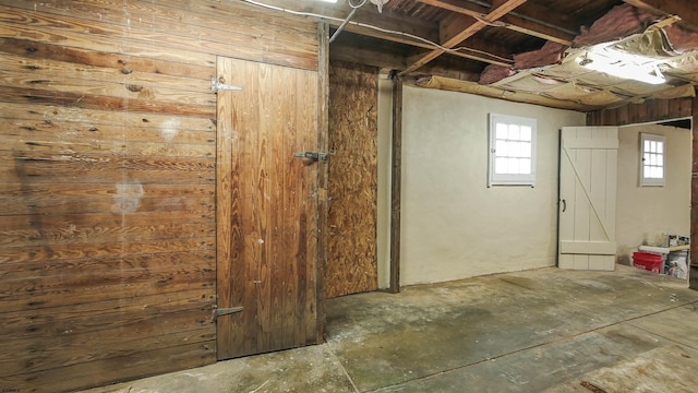 basement with wooden walls