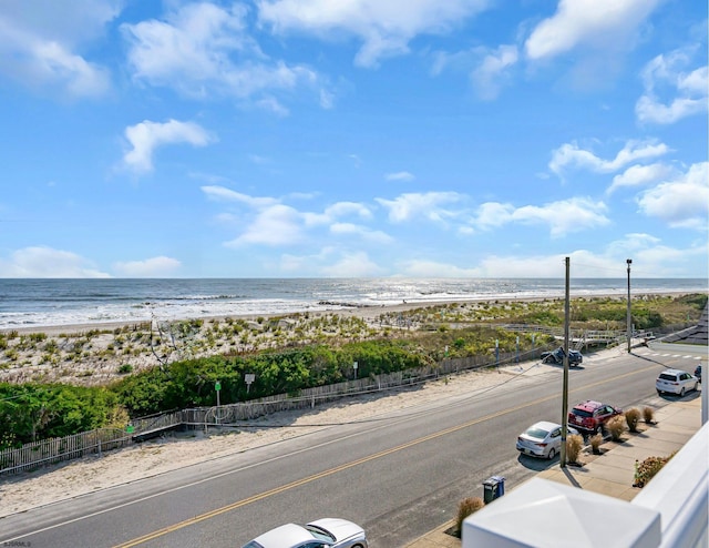 exterior space featuring a beach view