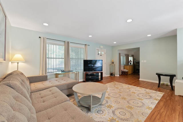 living room featuring light wood-type flooring