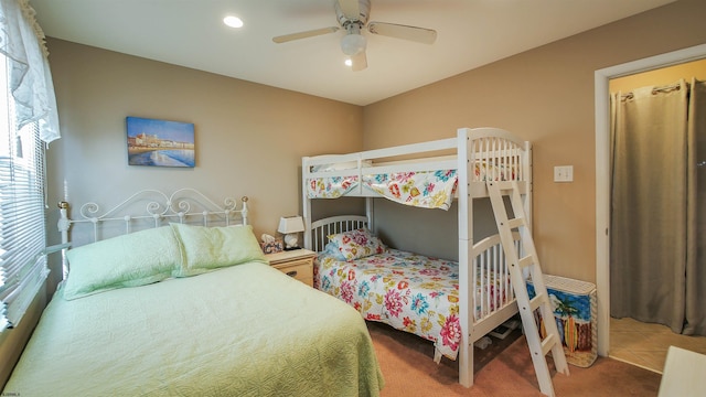 bedroom with carpet floors and ceiling fan