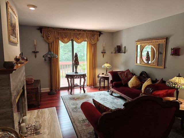 living room featuring dark hardwood / wood-style floors