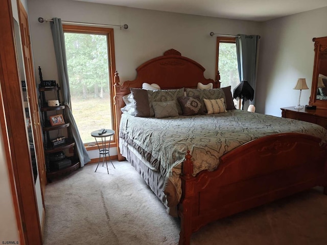 carpeted bedroom with multiple windows