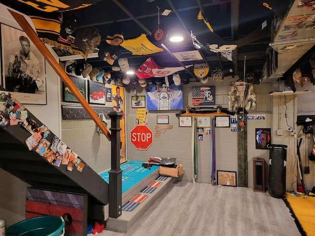 recreation room featuring hardwood / wood-style flooring