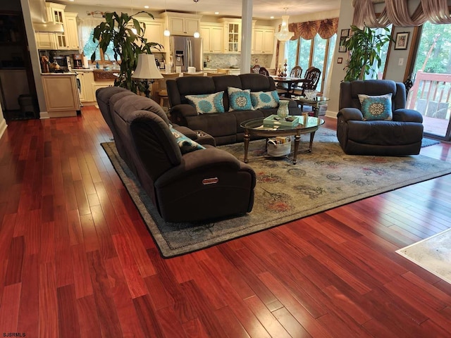 living room featuring dark hardwood / wood-style flooring