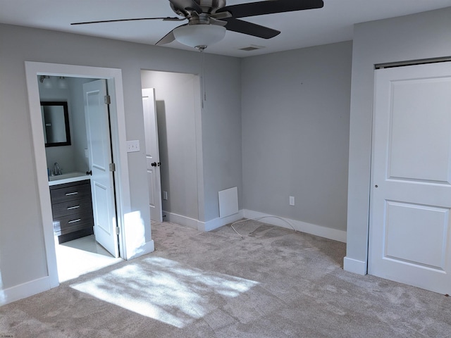 2406 Oslo Ave, Mays Landing, NJ 08330 - unfurnished bedroom with light colored carpet, baseboards, a sink, and ceiling fan