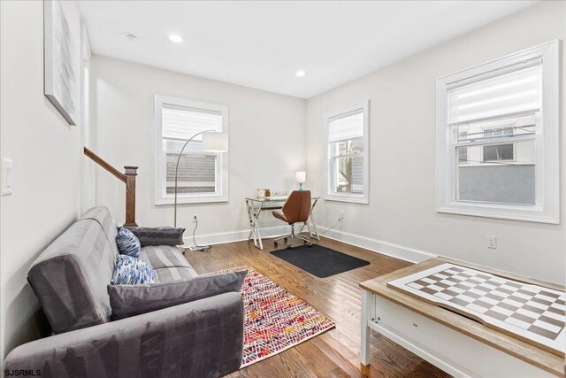 107 S Austin Ave, Ventnor, NJ 08406 - living room featuring wood finished floors, baseboards, and recessed lighting