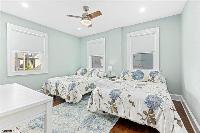 107 S Austin Ave, Ventnor, NJ 08406 - bedroom featuring wood finished floors, baseboards, ceiling fan, and recessed lighting