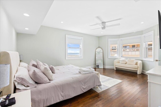 107 S Austin Ave, Ventnor, NJ 08406 - bedroom featuring dark wood-type flooring, recessed lighting, baseboards, and ceiling fan