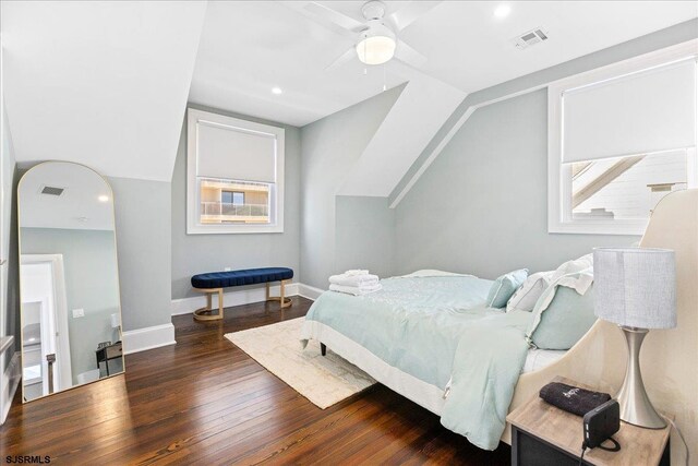 107 S Austin Ave, Ventnor, NJ 08406 - bedroom with wood finished floors, vaulted ceiling, recessed lighting, a ceiling fan, and baseboards