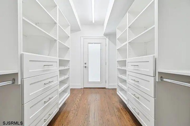 spacious closet featuring dark hardwood / wood-style floors