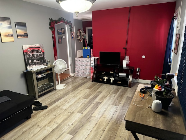 living room featuring light wood-type flooring