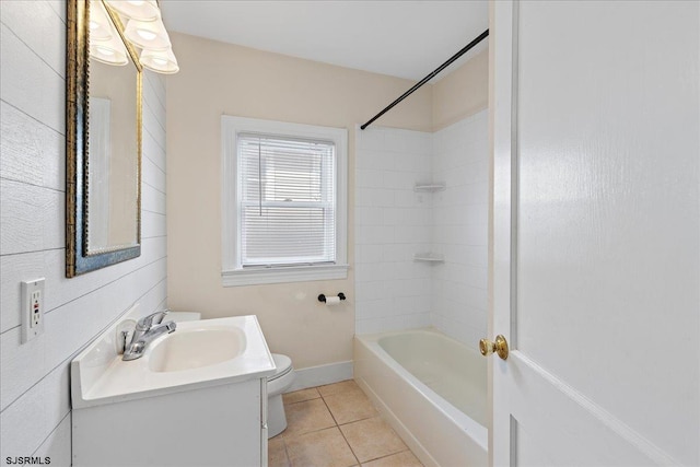 full bathroom featuring vanity, toilet, shower / washtub combination, and tile patterned floors