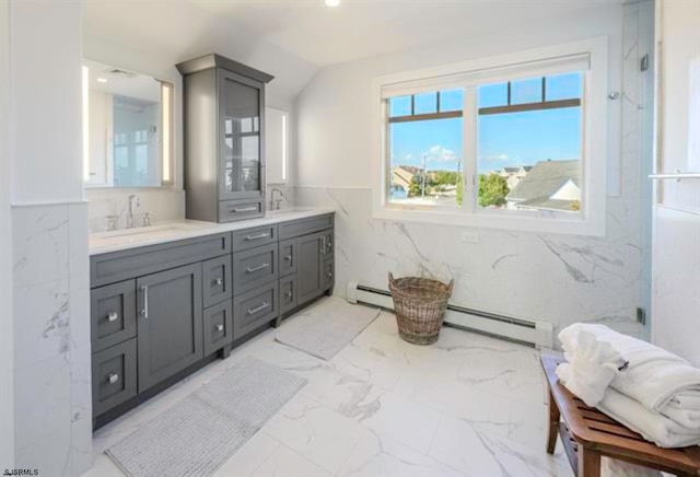 bathroom with vanity and a baseboard radiator