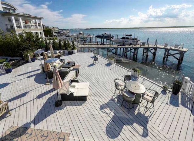 view of dock with a water view