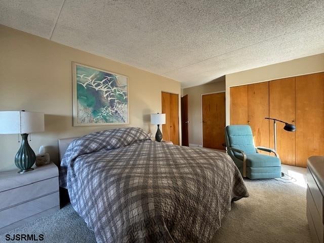 bedroom featuring carpet and a textured ceiling