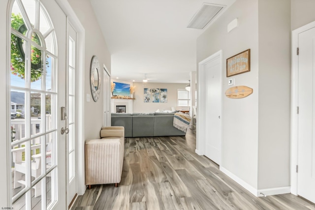 corridor featuring light hardwood / wood-style flooring and plenty of natural light