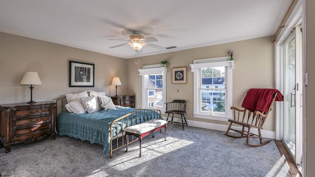 bedroom with carpet flooring and ceiling fan