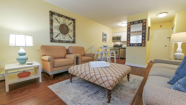 living room featuring dark hardwood / wood-style flooring