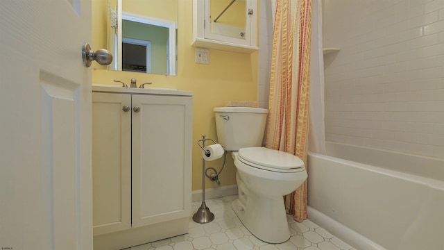 full bathroom featuring toilet, vanity, and shower / tub combo