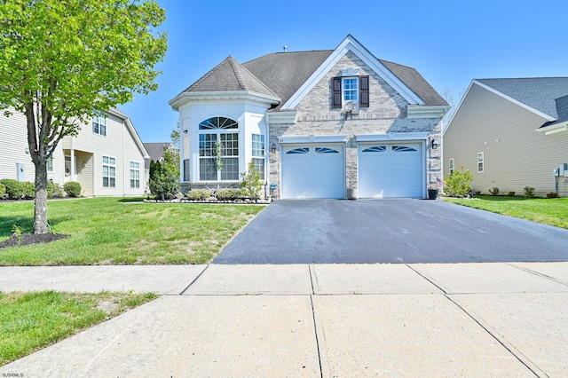 view of front of property featuring a front yard and a garage