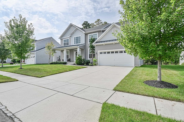 view of front of home featuring covered porch and a front lawn