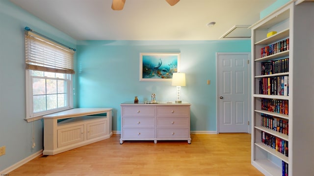 interior space featuring light wood-type flooring and ceiling fan