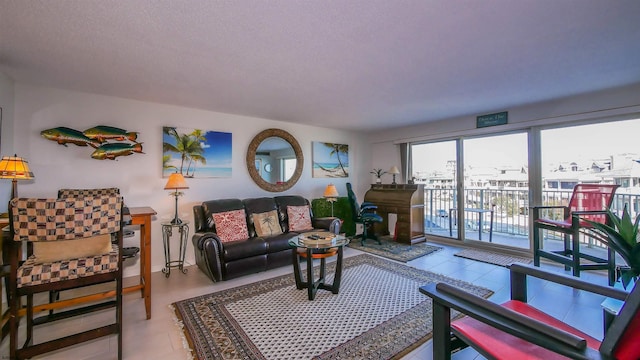 living room featuring tile patterned floors